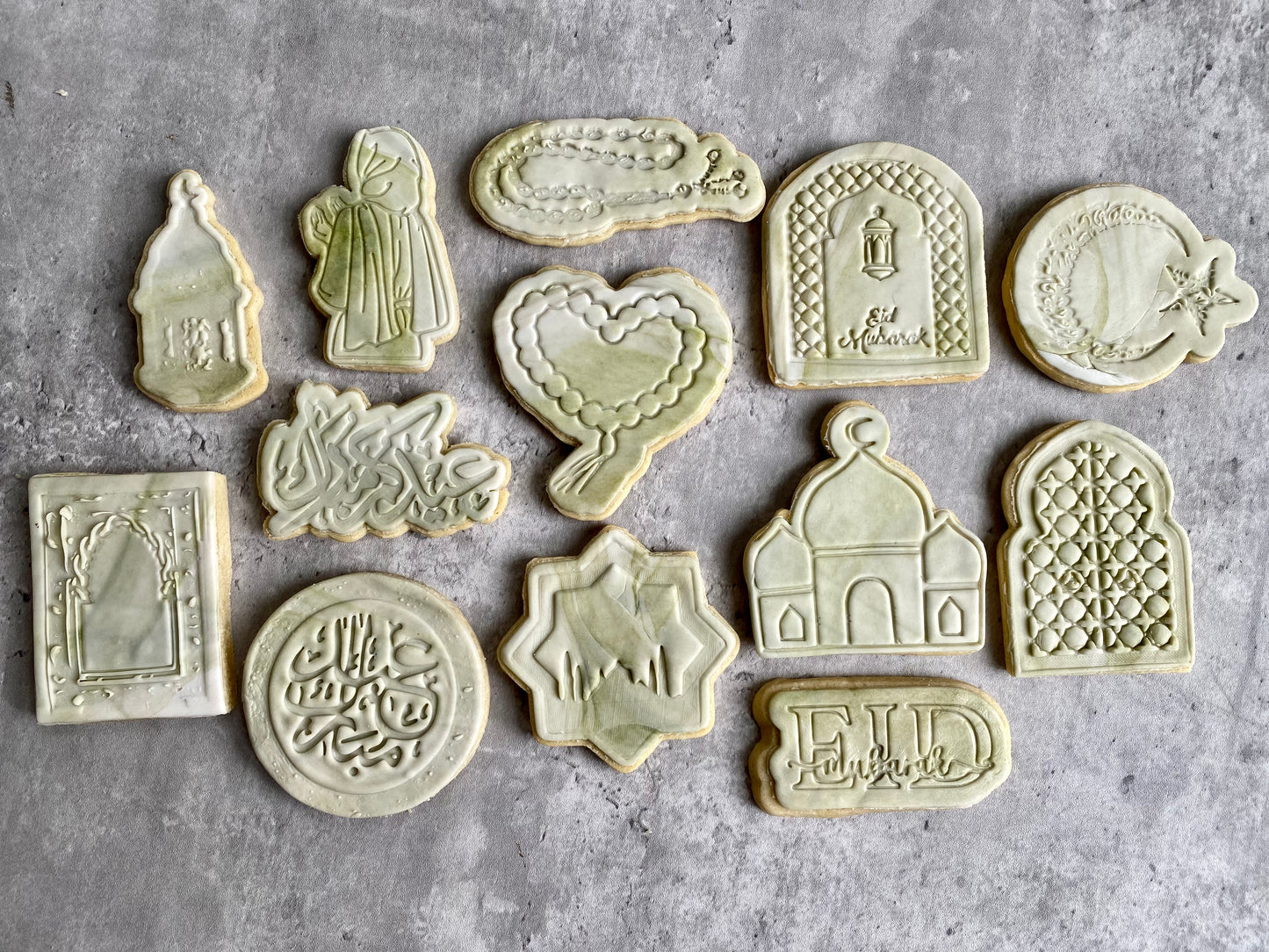 Eid Soft Vanilla Bean Sugar Cookies (Marbled Taupe Green)